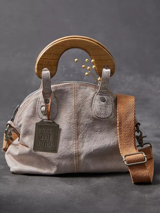 Free People Handbags - Free People We The Free Mini Willow Leather Tote Fog Wood Handle Crossbody